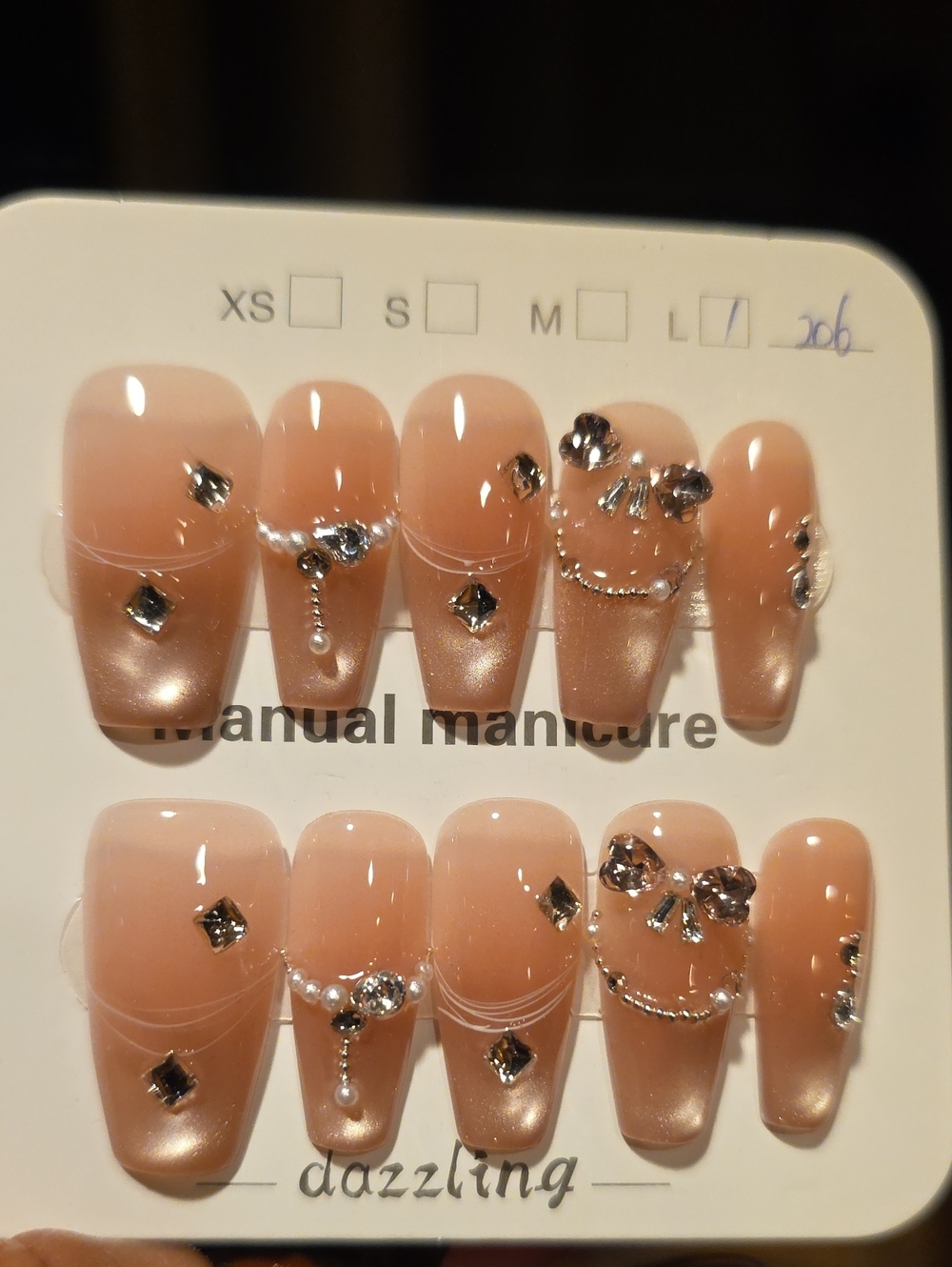 Nude Pearl & Crystal Press-On Nails Size Large